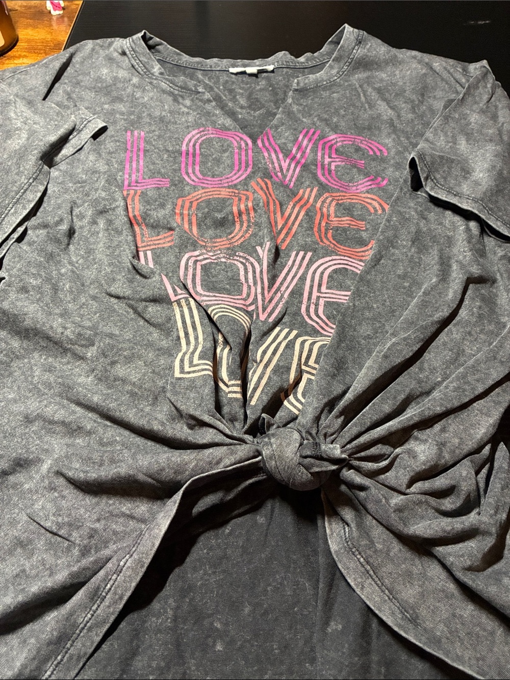 Maurices Black Short Sleeve 'LOVE' Graphic Knot-Front Tee